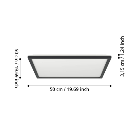Plafoniera EGLO Rovito-R 901457 LED 17W 2700-6500K 2800lm 220-240V,50/60Hz L 500mm x l 500mm x H 32mm plastic negru plastic alb IP44 [5]