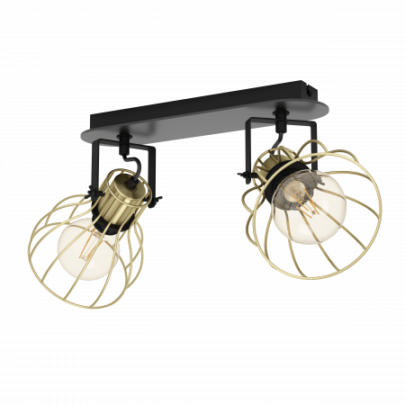 BLACK FRIDAY - Plafoniera EGLO Sambatello E27 2x40W  lm Otel/Lemn Black/Brass IP20