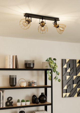 Plafoniera EGLO Sambatello E27 3x40W  lm Otel/Lemn Black/Brass IP20 [2]