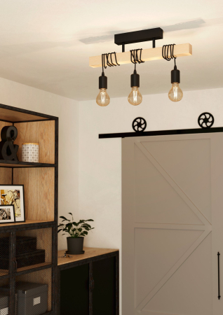 Plafoniera EGLO Townshend 43511 E27 3X60W 220-240V,50/60Hz L 550mm x l 105mm x H 265mm otel/lemn negru/maro  IP20 [2]