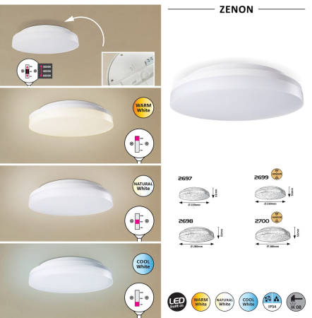 Plafoniera exterior Rabalux Zenon LED 24W 2100lm 3000-4000-6000K plastic plastic alb alb IP54 [2]