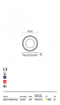 Plafoniera exterior Redo OSIRIS 90119 LED 20W h56 Ø250 1900lm 3000K IP65 Nedimabil Gri Inchis [1]