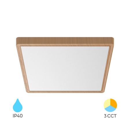 Plafoniere - Plafonieră LED 36W 2600lm IP40 Lemn 400x400 mm „3-în-1 Temperatură Reglabilă”