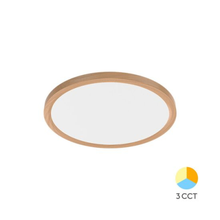 Plafoniere - Plafonieră LED Rotundă 20W 1600lm IP40 Lemn Ø230mm –  3-în-1 Temperatură Reglabilă