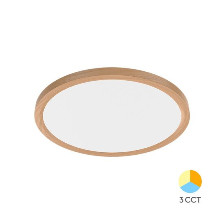 Plafoniere - Plafonieră LED Rotundă 36W 3200lm IP40 Lemn Ø400mm 3-în-1 Temperatură Reglabilă