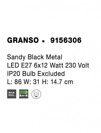 Plafoniera Nova Luce GRANSO E27 6X12W   Sandy Black Metal  IP20 [6]