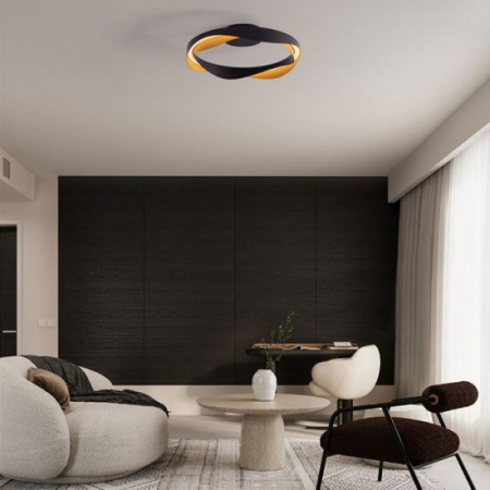 Plafoniera Nova Luce Radon, negru/auriu, LED, 40W, 1244 lumeni, alb cald 3000K, D.45 cm, 9186950 [1]