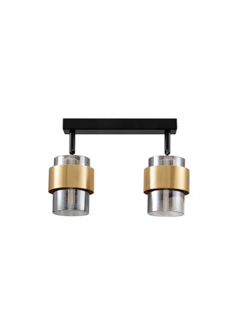 Moderne - Plafoniera Nova Luce SIANNA 9236387 Sandy Black & Brass Gold Metal Smokey Glass E27 2x12W IP20