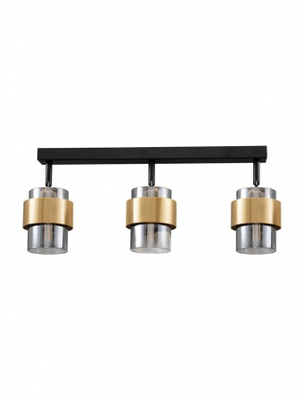Plafoniere - Plafoniera Nova Luce SIANNA 9236388 Sandy Black & Brass Gold Metal Smokey Glass E27 3x12W IP20