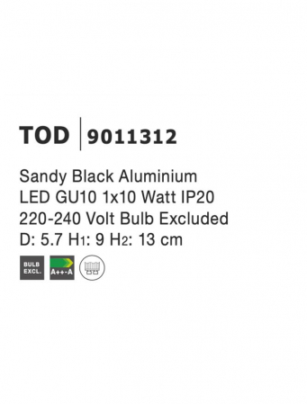 Aplica/Plafoniera Nova Luce TOD GU10 1X10W   Sandy Black Aluminium  IP20 [6]