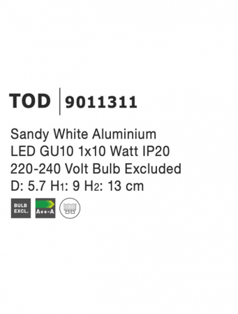 Aplica/Plafoniera Nova Luce TOD GU10 1X10W   Sandy White Aluminium  IP20 [8]