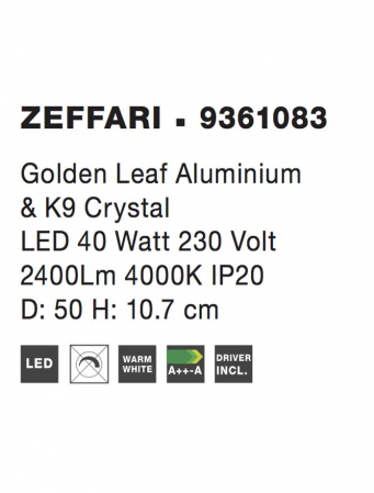 Plafoniera Nova Luce ZEFFARI LED 40W 2400lm 4000K Golden Leaf Aluminium & K9 Crystal  IP20 [3]