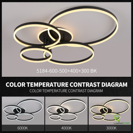 ILUMINAT - Plafoniera OEM LED integrat 360W CCT (3000K+4000K+6500K) Metal+Acril Black  960 x 940 x 140mm