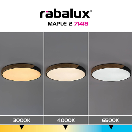 Plafoniera Rabalux Maple2 LED 42W 3700lm 3000K, 4000K, 6500K metal/ lemn mat black stil scandinav, IP20 71418 [5]