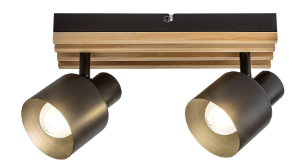 Plafoniere - Plafoniera Rabalux Noxelle E14 E14 2X MAX 10W metal/ lemn mat black wood stil scandinav, IP20 73421