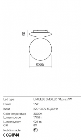Plafoniera REDO ANTIBA 01-2988 LED 17W 3000K 926lm Nedimabil Metal Alb IP44 [1]