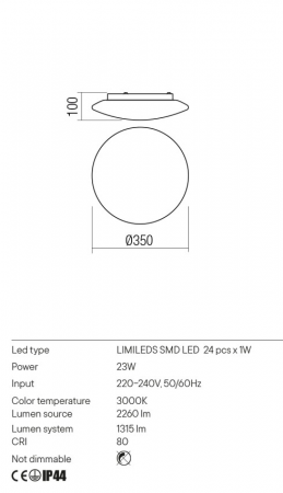 Plafoniera REDO ANTIBA 01-2989 LED 23W 3000K 1315lm Nedimabil Metal Alb IP44 [1]