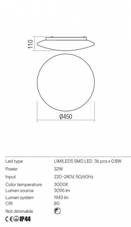 Plafoniera REDO ANTIBA 01-2990 LED 32W 3000K 1943lm Nedimabil Metal Alb IP44 [1]