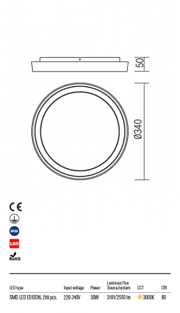 Plafoniera REDO Bezel 9184 LED 30W 3000K 2550lm Aluminiu Gri InchisDispersor Opal IP54 [1]