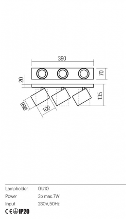 Plafoniera REDO CORINTH 01-3445 GU10 3x7W    Aluminiu Extrudat Negru Mat IP20 [1]