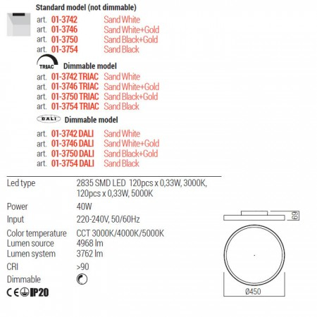 Plafoniera Redo Dama, negru mat, LED CCT, 40W, 3762 lumeni, 3000K/4000K/5000K, D.45 cm, 01-3754 [1]
