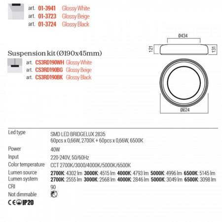 Plafoniera Redo Dip, alb lucios, LED CCT, 40W, 3098 lumeni, 2700K/3000K/4000K/5000K/6500K, D.62 cm, 01-3941 [1]