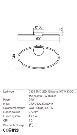 Plafoniera Redo Leo 01-3333 Metal/Aluminiu Alb mat LED 29W 3000K, 4000K 1501 lm 3 Step Dimming IP20 [1]