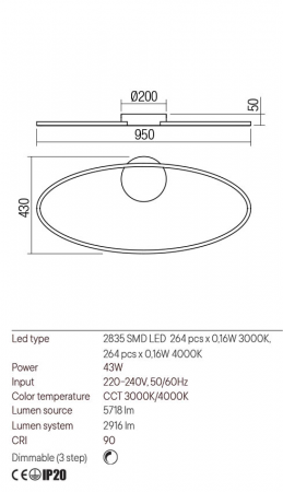 Plafoniera Redo Leo 01-3335 Metal/Aluminiu Alb mat LED 43W 3000K, 4000K 2916 lm 3 Step Dimming IP20 [1]