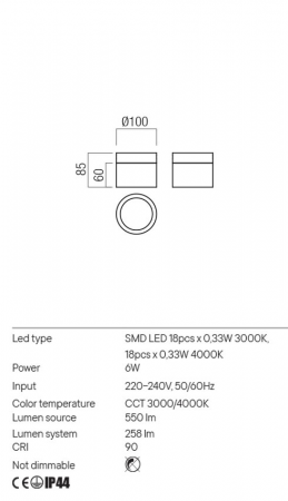 Plafoniera REDO NAIDA 01-3359 LED 6W 3000K/4000K 258lm Nedimabil Metal Negru Mat IP44 [1]