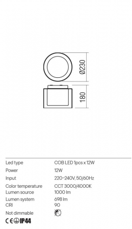 Plafoniera Redo NAJI 01-3286 Crom LED 12W 698lm 3000K/4000K IP44 [1]