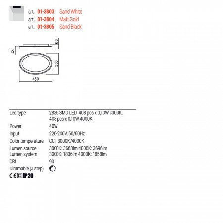 Plafoniera Redo Nobu, negru mat, LED CCT, 40W, 1858 lumeni, 3000K/4000K, L.45 cm, 01-3805 [1]