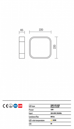 Plafoniera REDO Screen IP 01-1353 SMD LED 12W 3000K 840lm 220x220 IP44 Nedimabil Crom White [3]