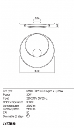 Plafoniera Redo Torsion LED Dimabila (3 step) alb mat 30W 3300/2490 lumeni alb cald 3000K 01-1791 [2]