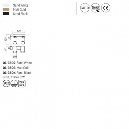 Plafoniera Smarter Modi, negru/aur mat, 2XGU10, L.17 cm, 01-3503 [1]
