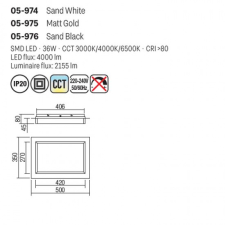 Plafoniera Smarter Perimetro, negru mat, LED CCT, 36W, 3000K-4000K-6500K, 2155 lumeni, L.50 cm, 05-976 [1]