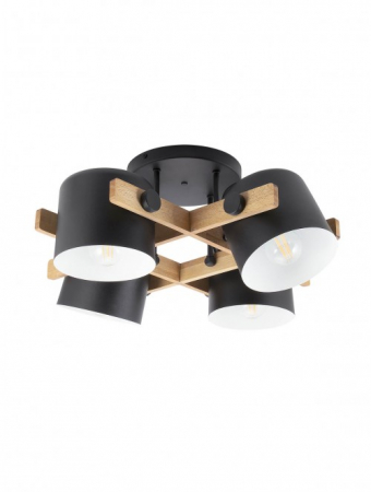 Moderne - Plafoniera SMARTER POOH 01-2401 E27 4x42W Metal Negru mat/Lemn Fag Natur IP20