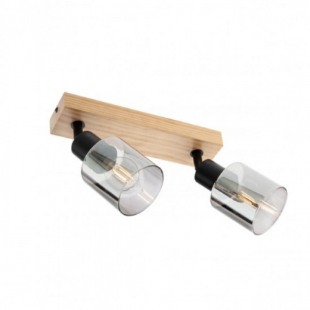 Moderne - Plafoniera Smarter Rotis, lemn natur, sticla fumurie, 2XE27, L.25 cm, 01-3985