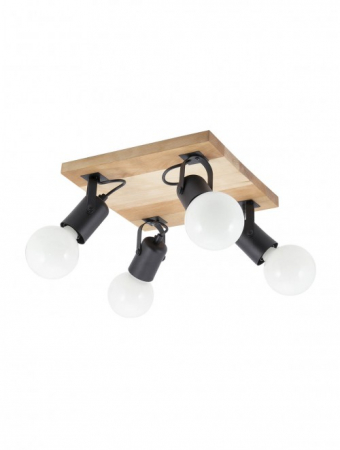 Moderne - Plafoniera SMARTER TAFFI 01-2417 E27 4x42W Metal Negru mat/Lemn Fag Natur IP20