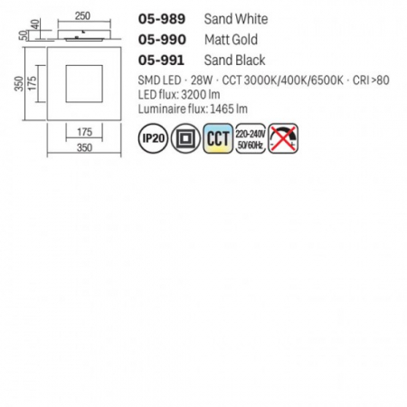 Plafoniera Smarter Tatami, auriu mat, LED CCT, 28W, 1465 lumeni, 3000K/4000K/6500K, L.35 cm, 05-990 [1]