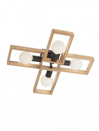 Moderne - Plafoniera SMARTER TIMBER 01-1969 E27 4x42W Metal Negru mat/Lemn Fag Natur IP20