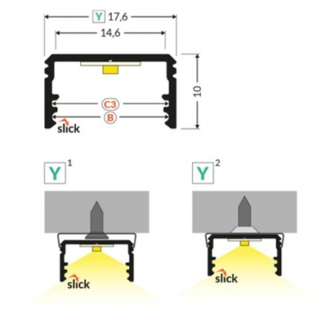 Profil aluminiu aparent UNI14, alb, lungime 2m, 17,6mm x 10mm + Dispersor alb mat click [1]