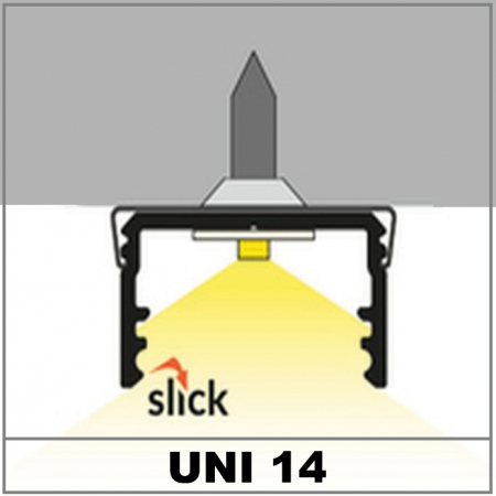 Profil aluminiu aparent UNI14, aluminiu neanodizat, lungime 2m, 17,6mm x 10mm + Dispersor alb mat click [5]