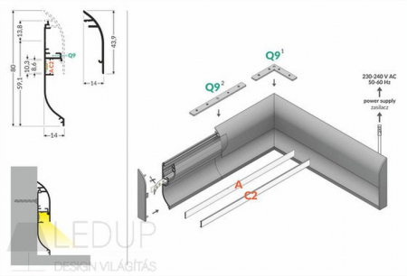 Profil aluminiu plintă Skirt10, Aluminiu anodizat, lungime 2m, 80mm x 14mm + Difuzor alb mat click [3]