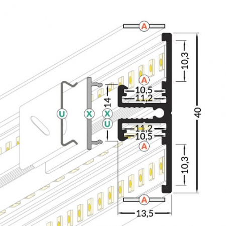 Profil LED aparent BACK 10, aluminiu, lungime 2m, 40mm x 13,5mm [2]