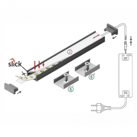 Profil LED aparent BEGTON 12, alb, lungime 2m, 14,4mm x 6,6mm + Dispersor alb mat click [1]