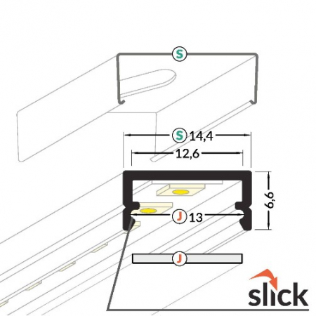 Profil LED aparent BEGTON 12, alb, lungime 2m, 14,4mm x 6,6mm + Dispersor alb mat click [2]