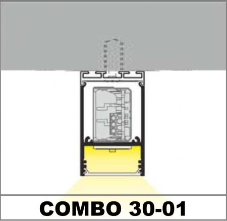 Profil LED aparent COMBO30-01, aluminiu neanodizat, lungime 2m, 31mm x 49,9mm + Dispersor alb semirotund click [4]