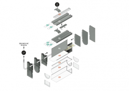 Profil LED aparent COMBO30-01, negru, lungime 2m, 31mm x 49,9mm + Dispersor alb mat click [2]