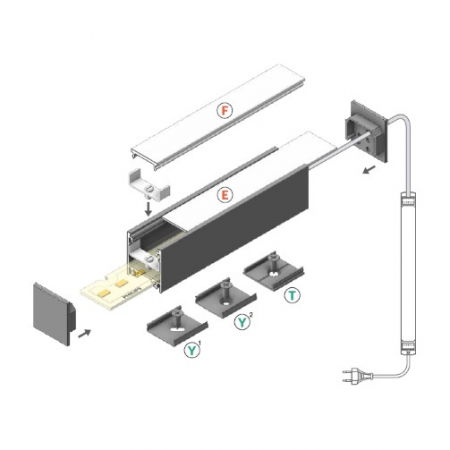 Profil LED aparent LINEA 20, aluminiu neanodizat, lungime 2m, 23mm x 25,1mm + Dispersor alb mat click [1]