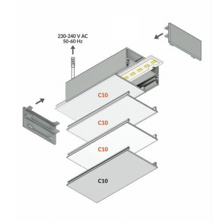 Profil LED aparent LOWI C10, aluminiu neanodizat, lungime 2m, 53mm x 28mm + Dispersor alb mat click [2]